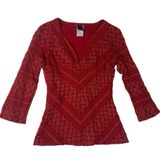 Wrapper  size medium 90s y2k Red gold 3/4 Sleeve Top baby brat v neck Photo 0