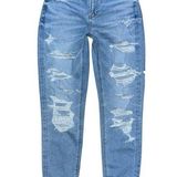 American Eagle  High Rise Mom Jeans Light Wash Ripped Stretch Women’s Size 0 Photo 0