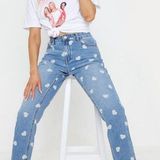 Pretty Little Thing Heart Blue Jeans  Photo 0