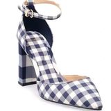 Draper James RSVP Bianca Navy White Gingham Heels Shoes 8 Pointy Toe 3.25” Heel Photo 0