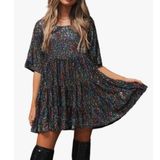 Amazing Lace  Oil Slick Sequin Tiered Babydoll Concert and Party Mini Dress XL Photo 0