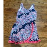 Lilly Pulitzer  SMALL Miss Shell JARRETT ROMPER Navy July 4th Skirt Tassel Hem Photo 0