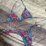 Vibrant Blue and Red Bikini with Triangle Top Size M Photo 0