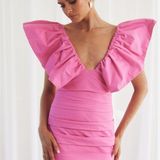 RUNAWAY THE LABEL Pink Flutter Sleeve Dress Photo 0