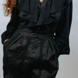 Evening Date Ruffle & Lace Trim Romper Linen Size Small Black Photo 0