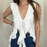 Lumière Lumiere - White Ruffle Sleeveless Top - Size Medium Photo 0