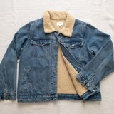 BP Blue Denim Faux Fur Oversize Trucker Jacket Photo 0
