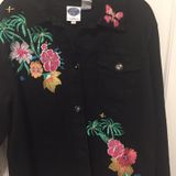 Diane Gilman Black Denim Jacket With Embroidered Island Design  Photo 0