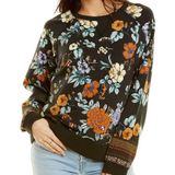 Johnny Was  Golden Springs Sweatshirt Top Floral Blouse Small Black Boho Vintage Photo 0