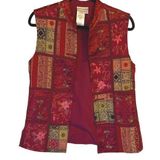 Coldwater Creek Patchwork Sleeveless Vest Asian Inspired Bohemian Red Artsy Romantic Small Photo 0