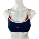 Set Active  Navy Blue Red Layered Yoga Workout Athletic Sports Bra Crop Top Sz S Photo 0