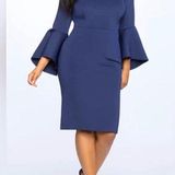 Eloquii Bell Flare Sleeve Blue Scuba Dress Size 24 Photo 0