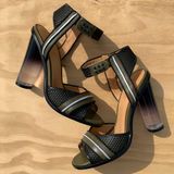 L.A.M.B. Carter Ankle Strap Chunky Heels. Photo 0