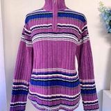 Karen Scott Vintage Y2K Striped Zip-Collar Turtleneck Sweater Photo 0