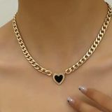 Black Heart Shaped Pendent With Chunky Gold Chain Women Necklace Multiple Photo 0