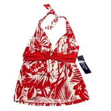CHAPS Sz 10 Red Tropical Print Tankini Top Beach Cruise Vacation Photo 0