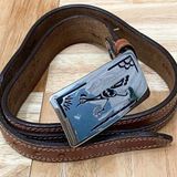 Jordache Vintage Brown Genuine Leegin Leather w/ Roadrunner Buckle Belt Size 26 Photo 0