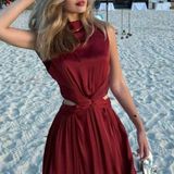ZARA  maxi dress Burgundy Sleeveless cut out satin effect evening wedding summer Photo 0