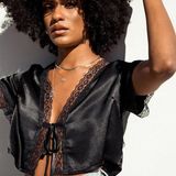 Princess Polly Vintage Tie Up Top Black Photo 0