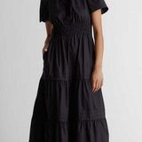 Quince  Womens 100% Organic Cotton Tiered Maxi Dress Pockets Black S Photo 0