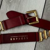EXPRESS 90s 00s belt leather metal statement burgundy gold small Photo 0