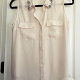 Forever 21 Cream Jeweled Collar Button Up Shirt Photo 0
