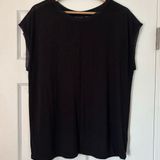 Tahari Black Short Sleeve Mesh Neck Basic Staple Black Tee Cotton Stretch L Photo 0