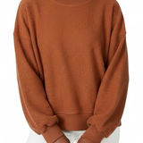 Aerie Oversized Sweatshirt Womens L Orange 100% Cotton Ribbed Clean Girl Lounge Photo 0