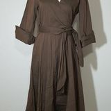 Boston Proper Brown Tie Waist Midi Shirt Dress Photo 0