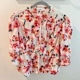 Sam Edelman Scarlette Button Front Crop Embroidered Floral Peplum Top Large Photo 0