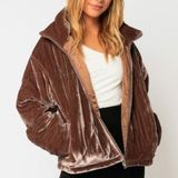 Olivaceous  Velvet Crush Long Sleeve Full Zip Bomber Jacket Mocha Women's Size S Photo 0