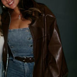 Princess Polly  Brown Leather Jacket Photo 0