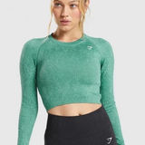 Gymshark Adapt Fleck Seamless Long Sleeve Crop Top Alpine Green XS Photo 0