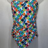 Nautica  One-Piece Swimsuit Large Geometric Print Adjustable Back Ruched Tank Swimwear Photo 0