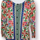 Joseph A Colorful Floral Cardigan 3/4 Sleeve Green Multicolor S Photo 0