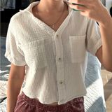 Love Note White Button Up Crop Top Photo 0