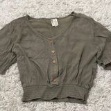 Japna Light Army Green Short Sleeve Top Photo 0