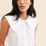 BB Dakota  Shirt Women Large White Peter Pan Collar Button Up Collar ID Top NWT Photo 0