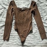 Babaton  Brown Long Sleeve Bodysuit Photo 0