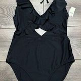 Aerie Ruffle One Piece Cut Out Black Swimsuit Size Medium Photo 0
