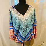 Coco Bianco Coco Bianca Multi Blue, Red & White Colored Dolman Sleeve Top Photo 0