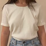 Allison Daley Vintage Ribbed White Short Sleeve Blouse Photo 0