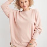 Aerie THE HAPPIEST TEXTURED OVERSIZED SWEATSHIRT PRETTY IN PINK Photo 0