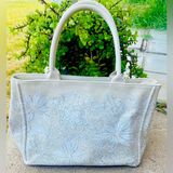 Oscar de la Renta  Neiman Marcus Target Ivory Beige Floral Canvas Tote Bag Purse Photo 0