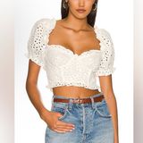For Love & Lemons Becca Eyelet Puff Sleeve Crop Top Medium Photo 0