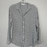 Jane and Delancey Button Up Blouse Medium Blue Striped Photo 0