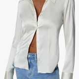 We Wore What NWOT  Traditional Satin Button Down Photo 0