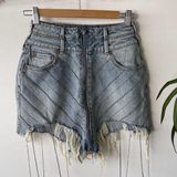 True Religion Skirt Womens 25 Denim Rhinestone Fringe Distressed High Rise Photo 0