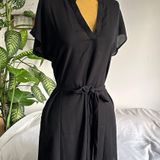 Black blouse like short sleeve high low belted dress Photo 0
