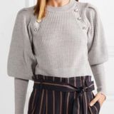 Veronica Beard Gray Jude Jeweled Merino Wool Blouson Sleeved Crewneck Sweater Photo 0